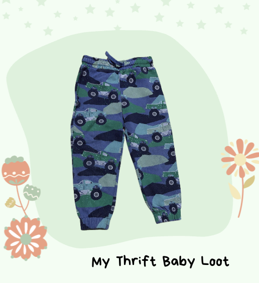 Preloved Marks and Spencers monster truck print blue trackpants (2-3 years)